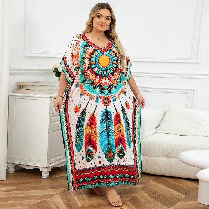 IMAGEKOPE Kaftan Dresses for Women Plus Size Bathing Suit Cover up Caftan Maxi Beach Dresses - Image 5